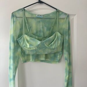 FUTURE COLLECTIVE Mesh crop top with matching bralette. NEW WITH TAGS